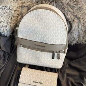 Michael Kors Grey White canvas Backpack